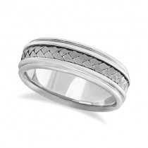 Men's Contemporary Handmade Braided Wedding Band 18k White Gold (7mm)