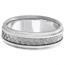 Men's Contemporary Handmade Braided Wedding Band 18k White Gold (7mm)
