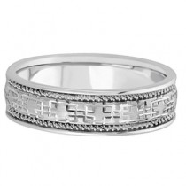 Men's Wide Handmade Vintage Carved Wedding Band Palladium (6mm)