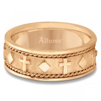 Handmade Wedding Band With Crosses in 14k Rose Gold (8.5mm)