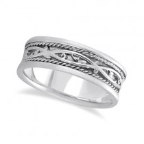 Men's Irish Handmade Celtic Wedding Band 18k White Gold (7mm)