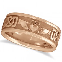 Engravable Irish Celtic Knot Claddagh Wedding Band 14k Rose Gold