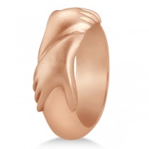 Unisex Wedding Band Friendship Ring Carved Hand Design 14K Rose Gold