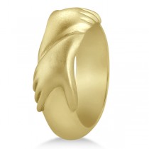 Unisex Wedding Band Friendship Ring Carved Hand Design 14K Yellow Gold