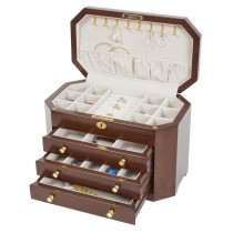 Three Drawer Matte Mahogany Hardwood Chest Suede Interior