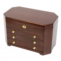 Three Drawer Matte Mahogany Hardwood Chest Suede Interior