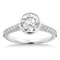Bezel Set Diamond Accented Engagement Ring 18k White Gold (0.23ct)