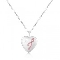 Breast Cancer Ribbon Design Heart Pendant Locket Sterling Silver