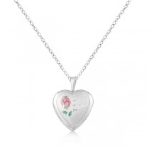 Heart Pendant Photo Locket w/ Love Engraving & Flower Sterling Silver