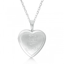 Heart Shaped Teddy Bear Engraved Pendant Locket Sterling Silver