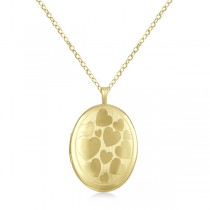 Hand Engraved Oval Photo Locket Necklace Hearts Design Gold Vermeil
