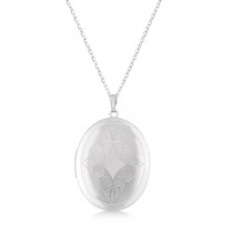 Oval Antique Pendant Locket w/ Milgrained Edge Sterling Silver