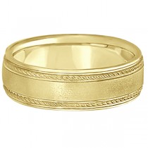 Matt Finish Men's Wedding Ring Milgrain 18k Yellow Gold (7mm)
