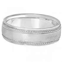 Matt Finish Men's Wedding Ring Milgrain Platinum Gold (7mm)