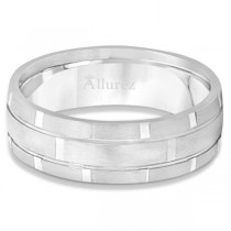 Contemporary Carved Mens Unique Wedding Ring 14k White Gold (6mm)