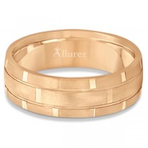 Contemporary Carved Mens Unique Wedding Ring 18k Rose Gold (6mm)
