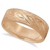 Men's Carved Unique Wedding Band in 14k Rose Gold (7mm)