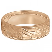 Men's Carved Unique Wedding Band in 14k Rose Gold (7mm)