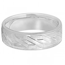Men's Carved Unique Wedding Band in 18k White Gold (7mm)