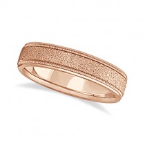 Mens Diamond Cut Carved Wedding Ring Stone Finish 18k Rose Gold (5mm)