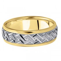 Men's Carved Two-Tone Wedding Band 14k  (7mm)