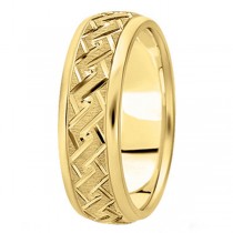 Men's Fancy Carved Comfort-Fit Wedding Band 14k Yellow Gold (7mm)
