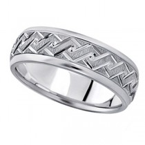Men's Fancy Carved Comfort-Fit Wedding Band 18k White Gold (7mm)