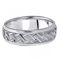Men's Fancy Carved Comfort-Fit Wedding Band 18k White Gold (7mm)