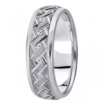 Men's Fancy Carved Comfort-Fit Wedding Band 18k White Gold (7mm)
