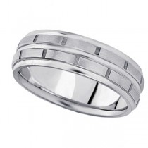 Men's Diamond Cut Carved Platinum Wedding Band (7mm)