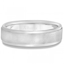Men's Ridged Wedding Ring Band Satin Finish 14k White Gold (7mm)