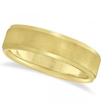 Men's Ridged Wedding Ring Band Satin Finish 14k Yellow Gold (7mm)