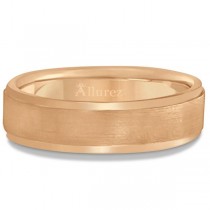 Men's Ridged Wedding Ring Band Satin Finish 18k Rose Gold (7mm)