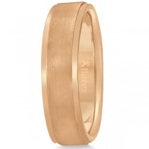 Men's Ridged Wedding Ring Band Satin Finish 18k Rose Gold (7mm)