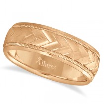Braided Men's Wedding Ring Diamond Cut Band 18k Rose Gold (7mm)