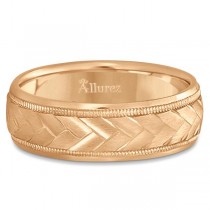Braided Men's Wedding Ring Diamond Cut Band 18k Rose Gold (7mm)