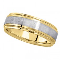 Carved Two-Tone Wedding Band in 14k (7mm)
