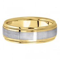Carved Two-Tone Wedding Band in 14k (7mm)