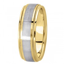 Carved Two-Tone Wedding Band in 14k (7mm)