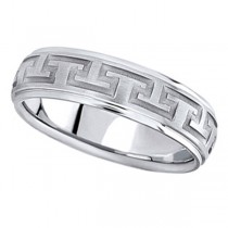 Men's Diamond Cut Carved Wedding Band in 14k White Gold (5mm)