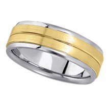Carved Two-Tone Wedding Band in 14k (7mm)