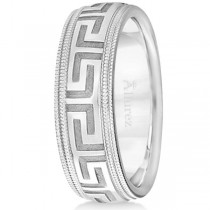 Men's Greek Key Wedding Ring with Milgrain Edges 18k White Gold (7mm)