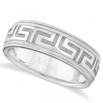 Men's Greek Key Wedding Ring with Milgrain Edges Platinum (7mm)
