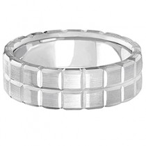 Men's Carved Square Station Wedding Ring Band Palladium (8mm)
