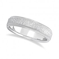 Men's Diamond Cut Inlay Carved Wedding Band 18k White Gold (5mm)