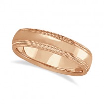 Mens Shiny Double Milgrain Wedding Ring Band 18k Rose Gold (5mm)