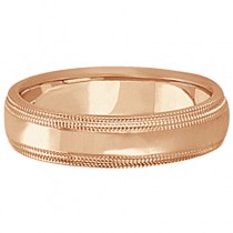 Mens Shiny Double Milgrain Wedding Ring Band 18k Rose Gold (5mm)