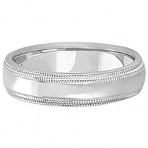 Mens Shiny Double Milgrain Wedding Ring Band 18k White Gold (5mm)