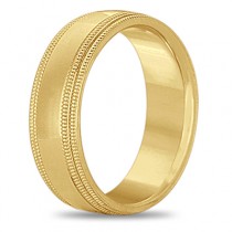 Mens Shiny Double Milgrain Wedding Ring Wide Band 18k Yellow Gold (7mm)