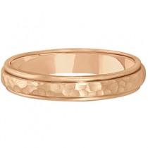 Satin Hammered Finished Carved Wedding Ring Band 18k Rose Gold (4mm)